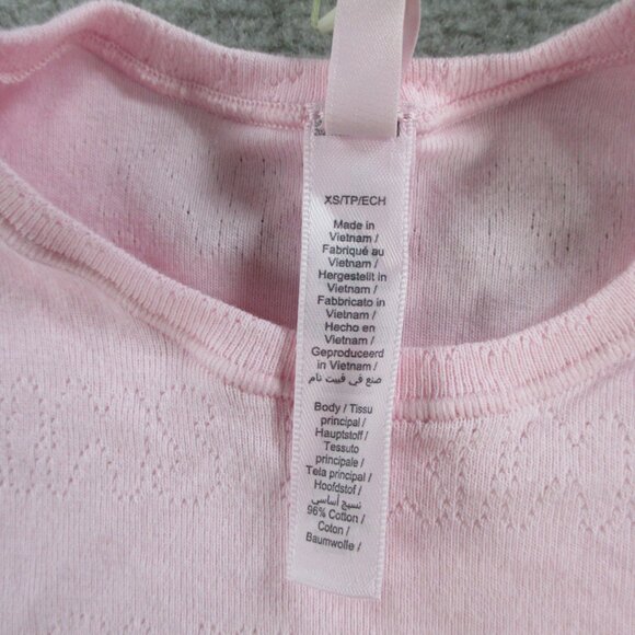 SKIMS Logo Pointelle Shirt Womens XS Cherry Blossom Pink Printed Stretch NWT - Picture 8 of 9